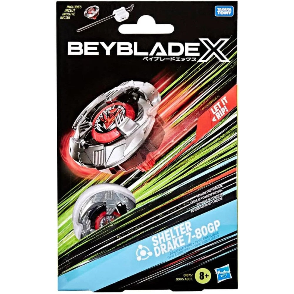 Shelter Drake Beyblade X Starter Pack Spinning Top Battle Toy new in box with red and silver design by Hasbro