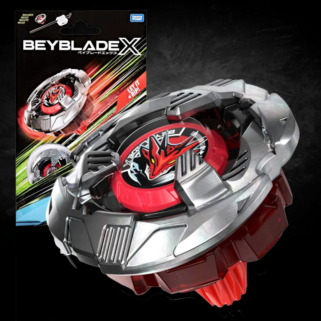 Shelter Drake Beyblade X Starter Pack Spinning Top Battle Toy new in box by Hasbro with silver and red design
