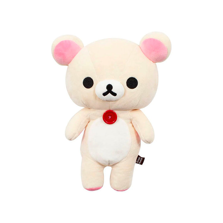 Korilakkuma 13.5 inch medium plush with red button from San-X Sherbet Series pink tag collection