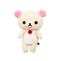 Korilakkuma 13.5 inch medium plush with red button from San-X Sherbet Series pink tag collection