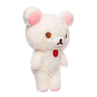 Korilakkuma original 13.5 inch plush by San-X with signature red button from Sherbet Series pink tag collection