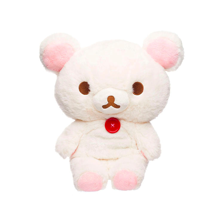 San-X Korilakkuma 13.5-inch plush with red button from Sherbet Series featuring soft pink accents and cute expression