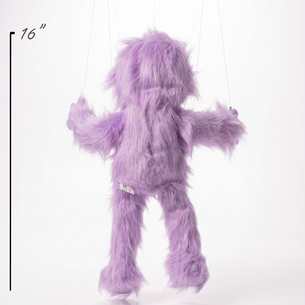 Silly Puppets Gumboil Purple Monster Marionette - 18inch Furry Puppet with Movable Arms and Legs shown from behind
