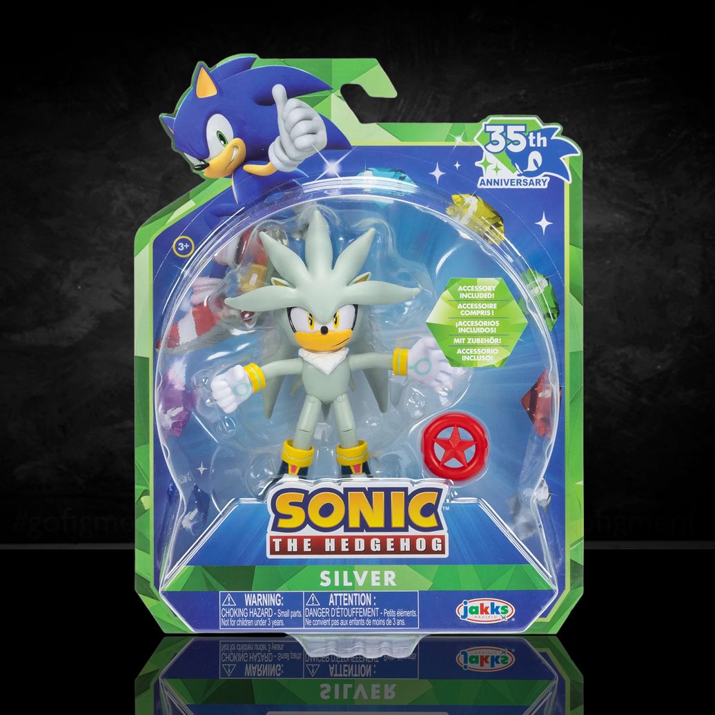 This is an image of Silver with Red Star Sonic the Hedehog 35th Anniversary Collectible Figure