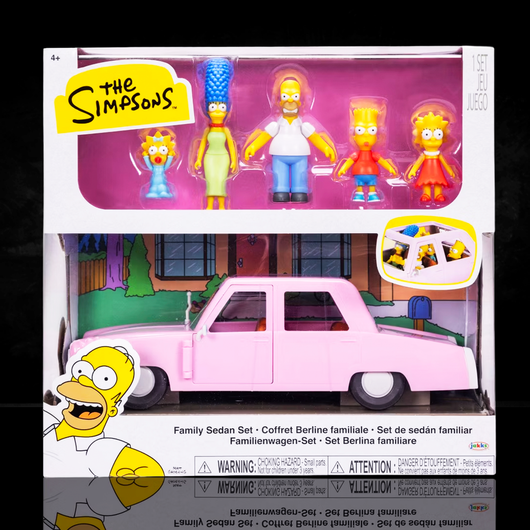 Jakks Pacific The Simpsons 2.5-inch family figures with pink sedan playset in retail packaging