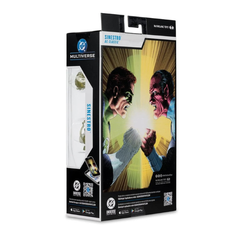 Super Heroines Multiverse Sineestro de Clássico action figure in its original retail packaging, featuring comic-style artwork of Sineestro facing off against a villain.
