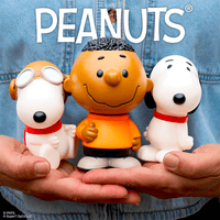 Funko Peanuts vinyl figures featuring Franklin with basketball skills and Snoopy in aviator goggles and walking pose