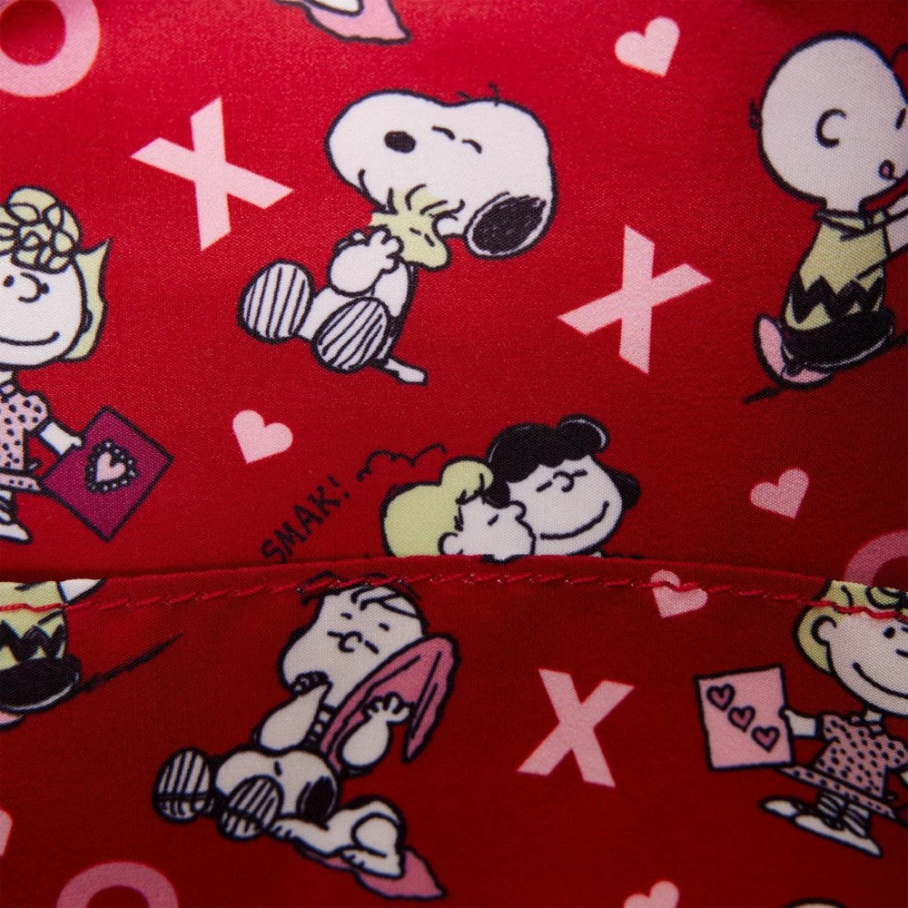 Peanuts Loungefly Snoopy Valentines Mini-Backpack 10" High featuring Snoopy and friends on red Valentine-themed fabric authentic with tags