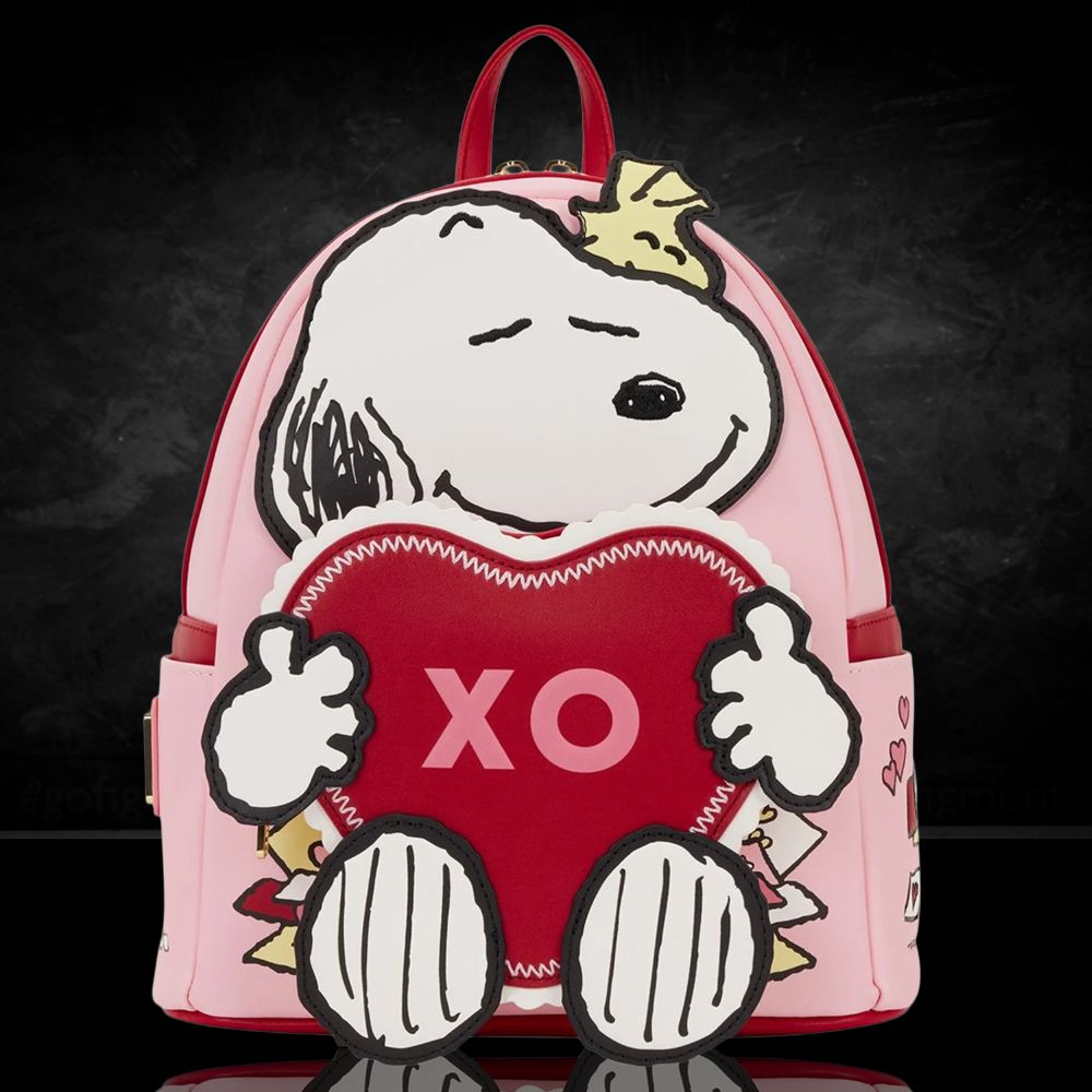 Peanuts Loungefly Snoopy Valentines Mini-Backpack 10" High with Snoopy holding red heart XO design authentic with tags