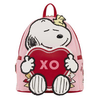 Peanuts Loungefly Snoopy Valentines Mini-Backpack 10" High with Snoopy holding red heart XO on pink Valentine design Authentic with Tags