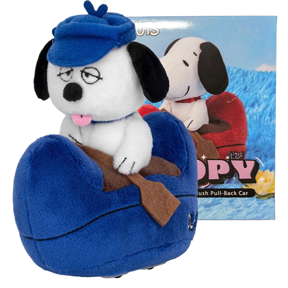Olaf 6" Beast Kingdom Peanuts Plush Pull Back Car PBC-038 featuring Snoopy plush and blue car vehicle