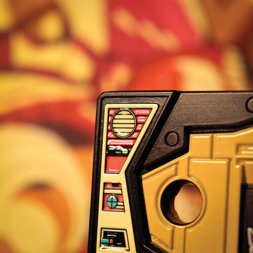 Close-up of detailed section on Transformers - Limited Edition Metal Replica - Soundwave Cassette Tape by Hasbro collectible toy.