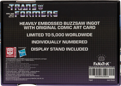 Transformers - Limited Edition Metal Replica - Soundwave Cassette Tape by Hasbro with embossed Buzzsaw ingot and art card.
