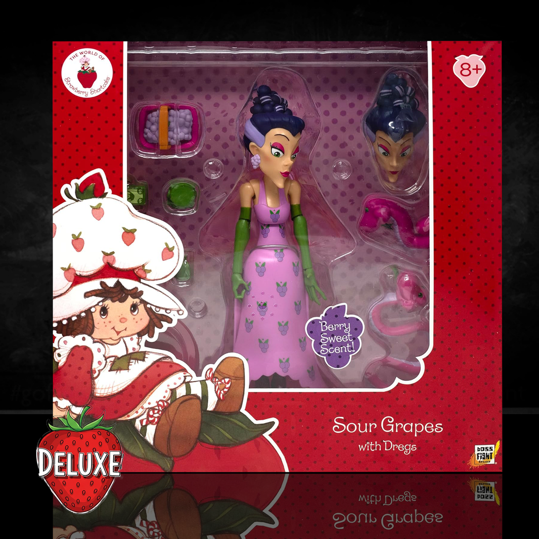 Boss Fight Studio Llc Sour Grapes deluxe Strawberry Shortcake villain figure with alternate head and pink swan accessories