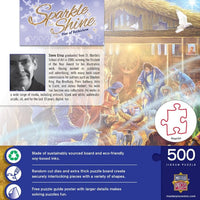 Master Pieces Star of Bethlehem 500 piece glitter puzzle featuring nativity scene with secure interlocking pieces packaging