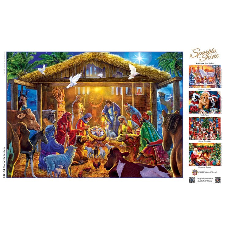 Master Pieces Star of Bethlehem 500 piece glitter jigsaw puzzle depicting the birth of Christ scene