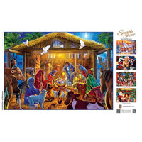 Master Pieces Star of Bethlehem 500 piece glitter jigsaw puzzle depicting the birth of Christ scene