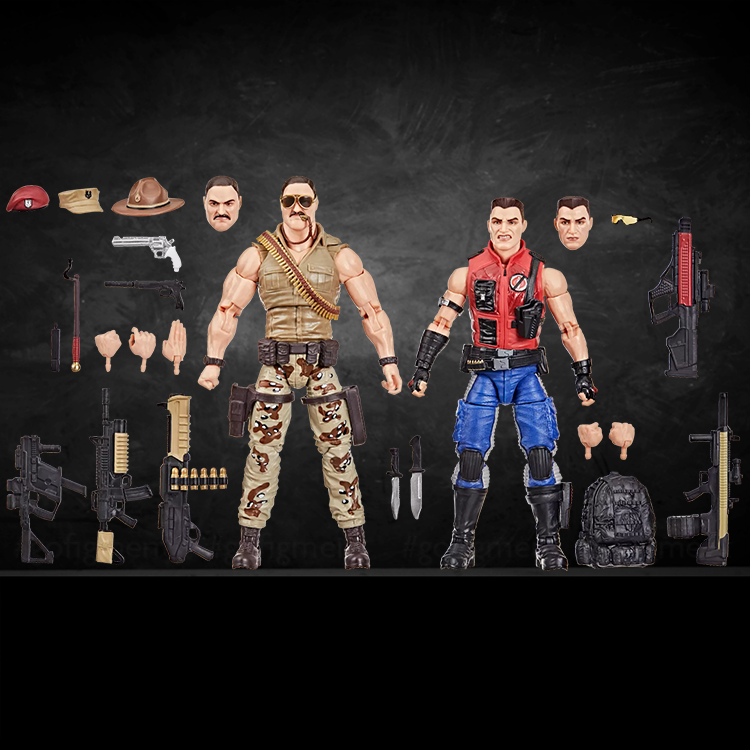 Hasbro GI Joe Classified Sgt Slaughter and Felix Mercer Stratton action figures with accessories displayed on black background