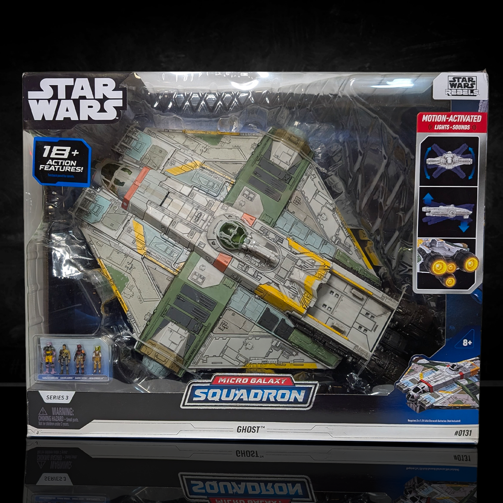 Star Wars Micro Galaxy Ghost 15" Vehicle Lights Sounds 4 Figures Rebels New by Disney in packaging display.