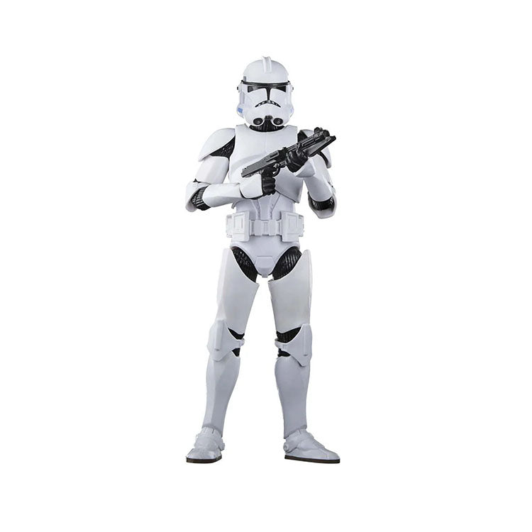Hasbro Star Wars Black Series Phase II Clone Trooper 6-inch action figure with detailed armor and blasters.