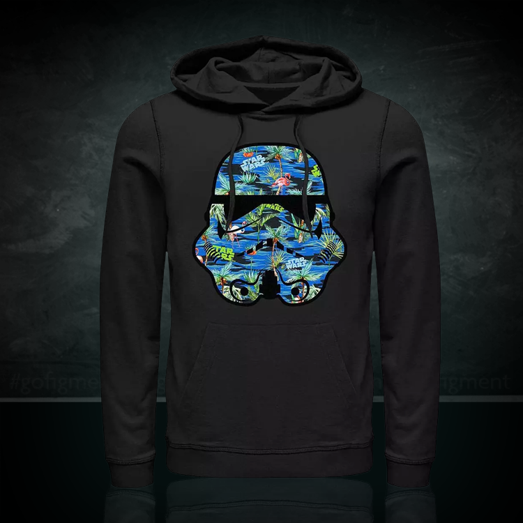 Black hoodie featuring a tropical Star Wars Stormtrooper helmet design by Star Wars with island motifs