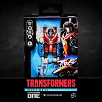 Hasbro Transformers Studio Series Deluxe Class Starscream action figure in robot form packaged in box