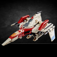 Hasbro Transformers Studio Series Deluxe Class Starscream figure in Cybertronian Tetra Jet mode on black background