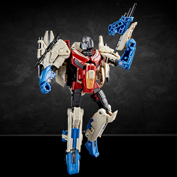Hasbro Transformers Studio Series Deluxe Class Starscream action figure posed on black background