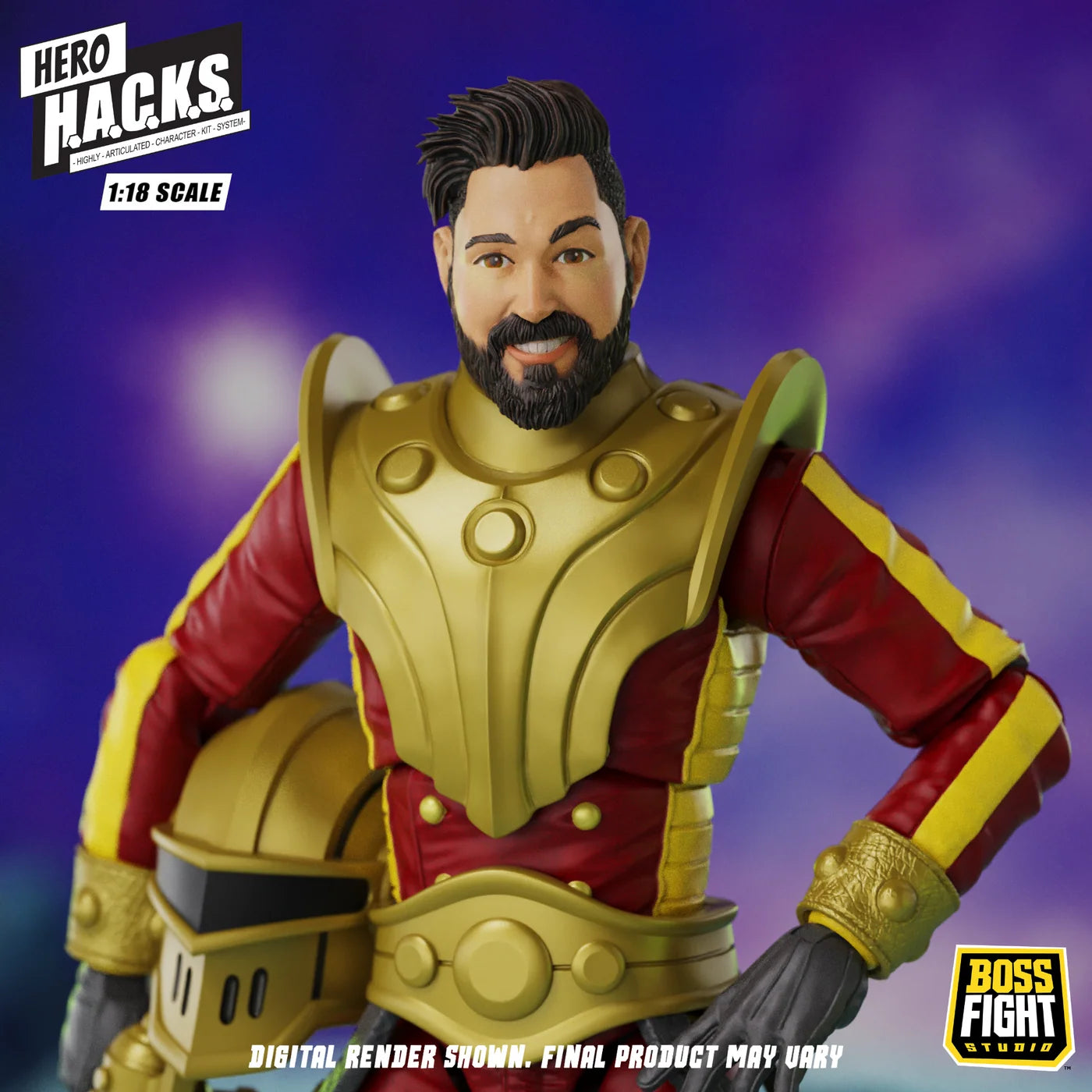 Stellar Guard 4" Boss Fight Studio Action Figure Hero HACKS Articulated in red and gold armor