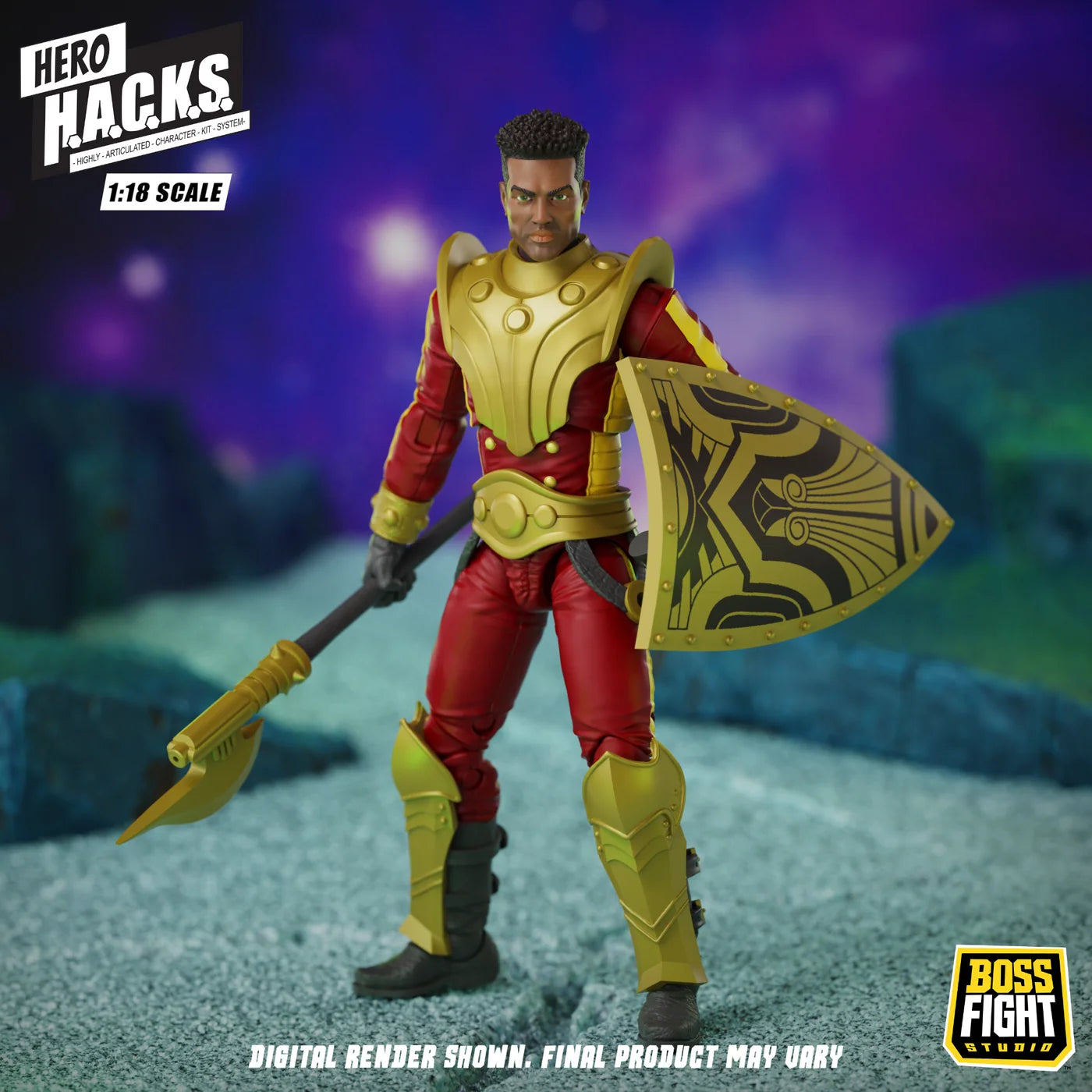 Stellar Guard 4" Boss Fight Studio Action Figure Hero HACKS Articulated with shield and spear