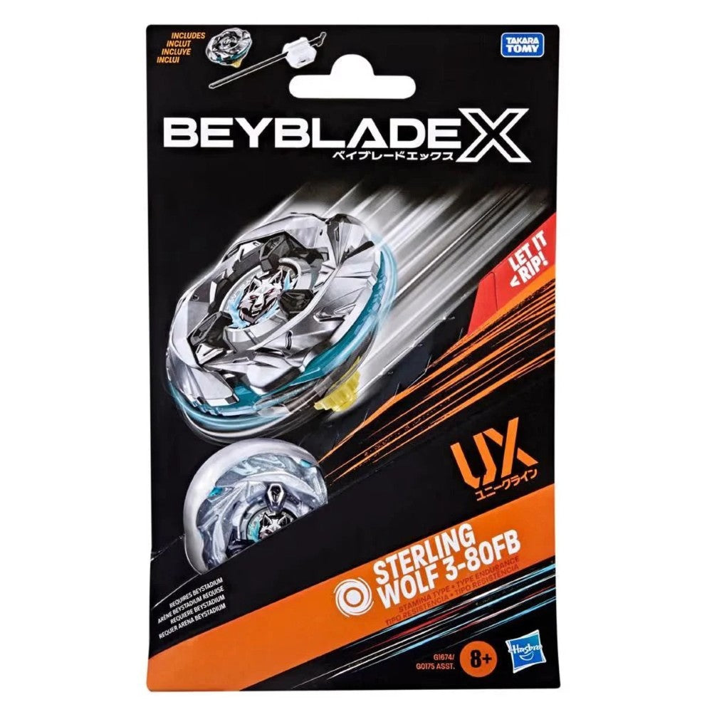 Sterling Wolf Beyblade X Starter Pack Spinning Top Battle Toy new in box with silver and blue design by Hasbro