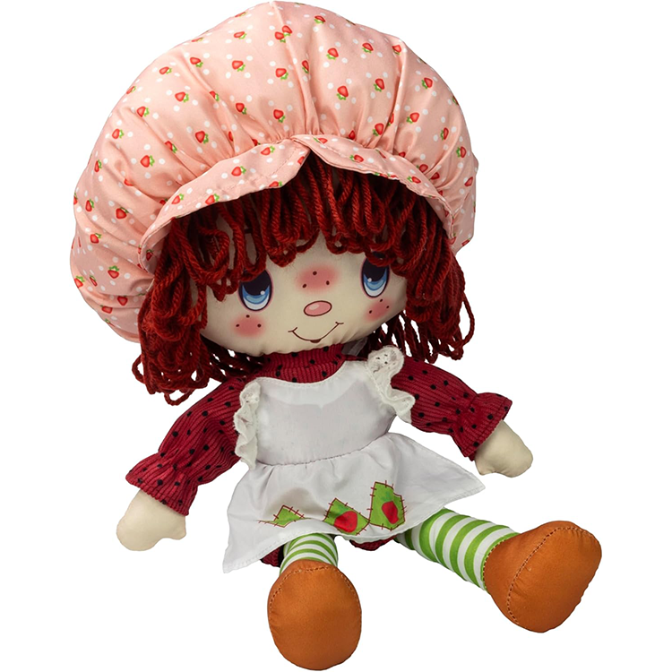 Vintage style Strawberry Shortcake rag doll by Loyal Subjects with soft yarn hair and strawberry-themed outfit