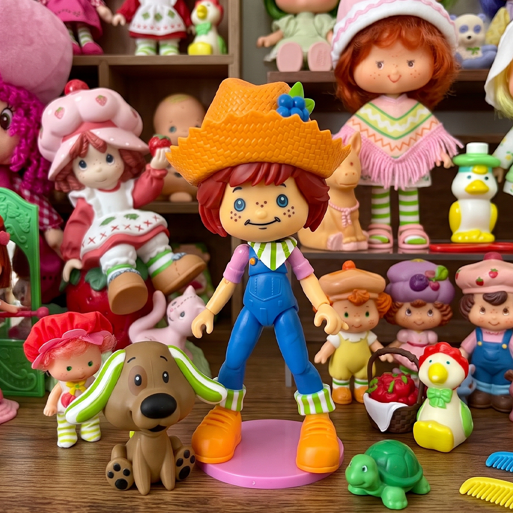 Huckleberry Pie DELUXE Strawberry Shortcake Action Figure 1:12 With Accessories displayed with figures and toys