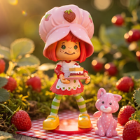 Strawberry Shortcake DELUXE Action Figure 1:12 With Accessories by Boss Fight Studio Llc holding cake beside pink cat