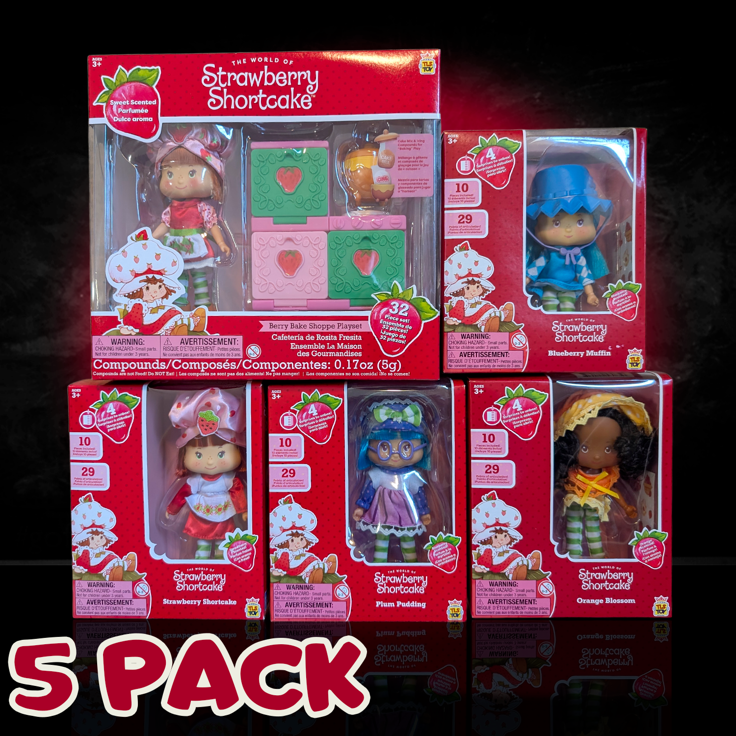 Complete Loyal Subjects Strawberry Shortcake 5-doll set with accessories, scented articulated fashion dolls collection