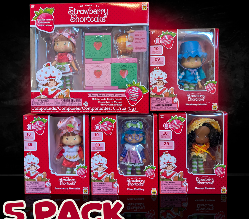 Complete Loyal Subjects Strawberry Shortcake 5-doll set with accessories, scented articulated fashion dolls collection