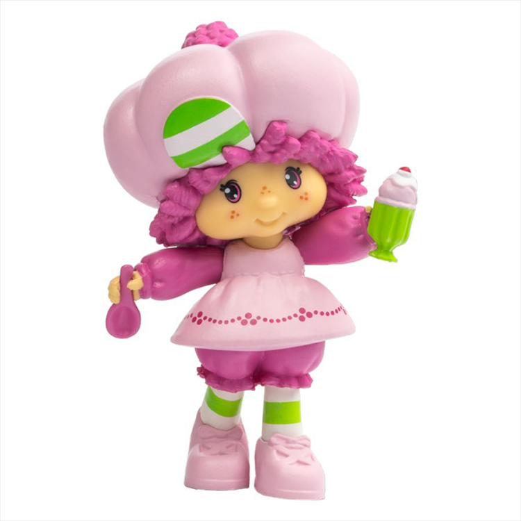 Loyal Subjects Strawberry Shortcake Cheebee figure holding a spoon and dessert in pink outfit and hat