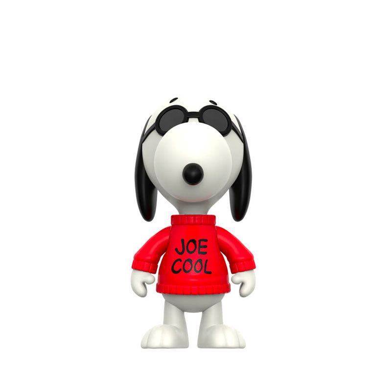 Super7 Peanuts Snoopy Joe Cool ReAction Figure wearing sunglasses and red Joe Cool sweater with poseable joints.