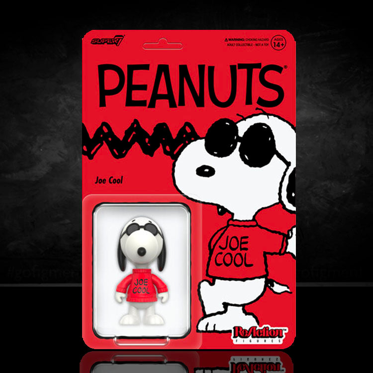Super7 Peanuts Joe Cool Snoopy 3.75 inch ReAction Figure in red sweater and sunglasses collectible toy packaging