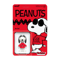 Super7 Peanuts Joe Cool ReAction Figure 3.75 inch Snoopy in red sweater and sunglasses on vintage card.