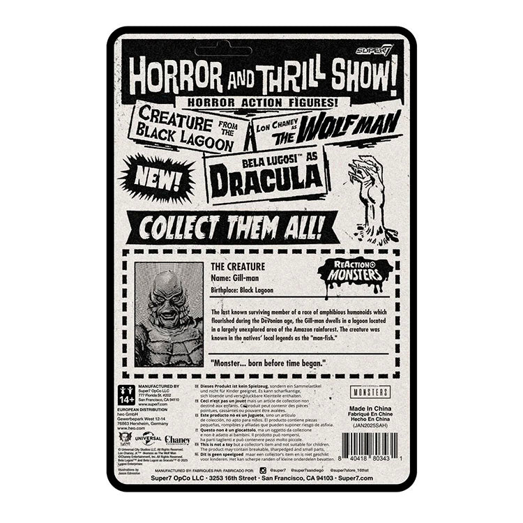 Hasbro Universal Monsters Creature from the Black Lagoon 3.75-inch vintage style ReAction Figure packaging back view