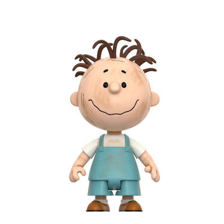 Super7 Pigpen ReAction Figure from Peanuts in overalls with signature dusty, disheveled look and vintage style.