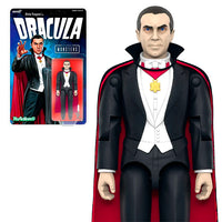 Hasbro Universal Monsters Dracula 3.75-inch ReAction Figure with cape and candelabra accessory in vintage-style packaging.