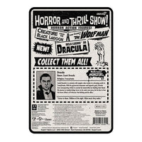 Back packaging of Hasbro Universal Monsters Dracula ReAction figure with character bio and collectible details