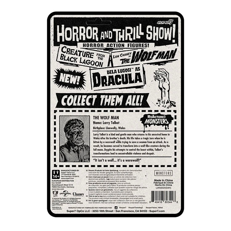 Hasbro Universal Monsters Wolf Man ReAction Figure vintage-style horror collectible cardback
