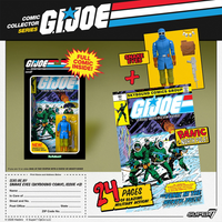 G.I. Joe Comic Collector Series artwork featuring Snake Eyes, a figure, and a Skybound Comics cover