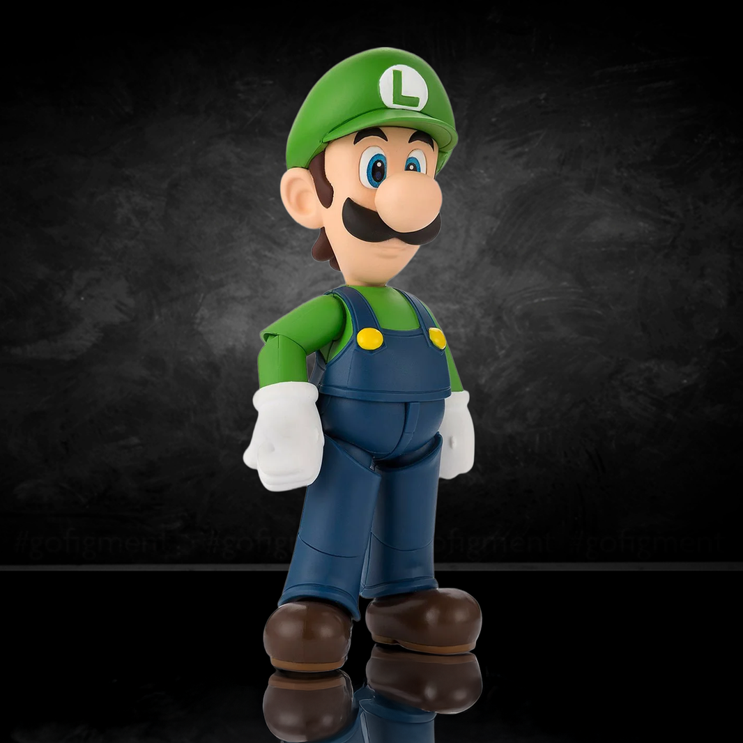 Super Mario Bros Luigi S.H.Figuarts Action Figure by Bandai Tamashii Nations in green hat and blue overalls by SH Figuarts
