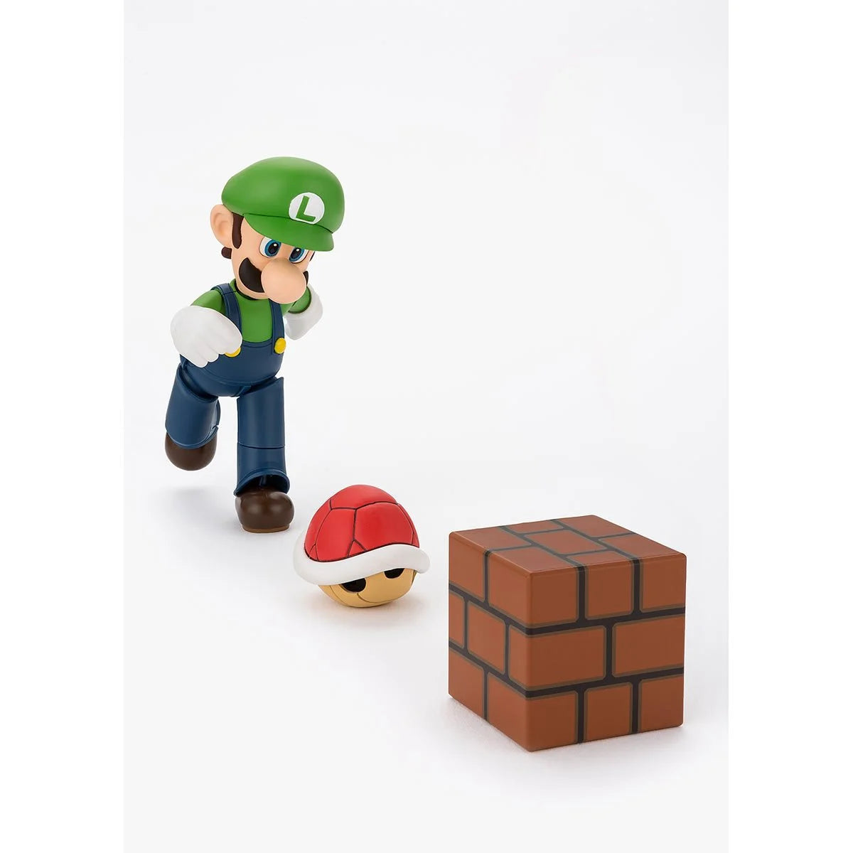 Super Mario Bros S.H.Figuarts Complete 3 Action Figures and Playset by Bandai Tamashii Nations with Luigi figure, red shell, brick block