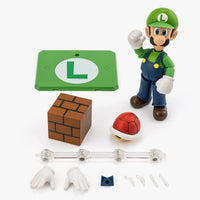Super Mario Bros S.H.Figuarts Complete 3 Action Figures and Playset by Bandai Tamashii Nations featuring Luigi figure with accessories by SH Figuarts