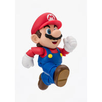 Super Mario Bros Mario S.H.Figuarts Action Figure by Bandai Tamashii Nations in a dynamic jumping pose by SH Figuarts